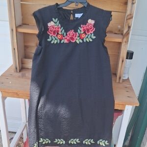 Black Dress with Floral Embroidery